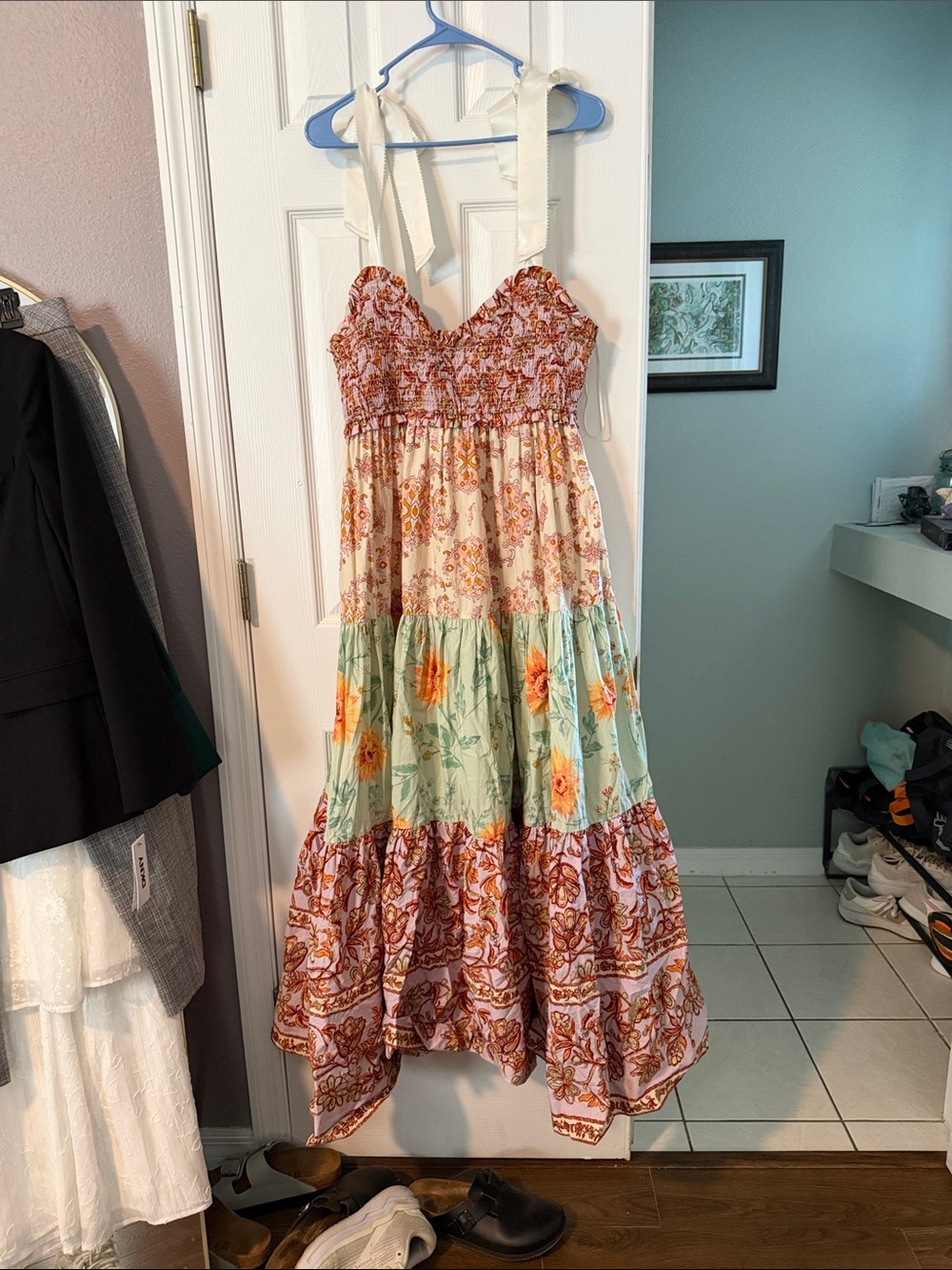 Free People Floral Tiered Maxi Dress in Cream, Mint, Coral